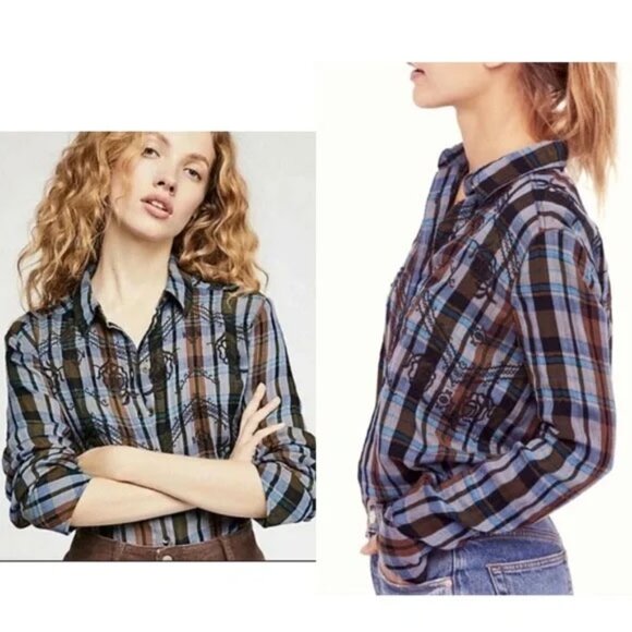 Free People Magical Embroidered Button Down Size M Western Cowgirl - Picture 3 of 11